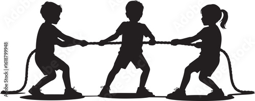 Children pulling rope in tug of war game
