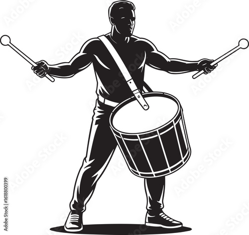 Musician playing bass drum with drumsticks vector