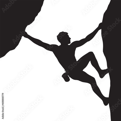 Silhouette of a man rock climbing on a cliff face vector