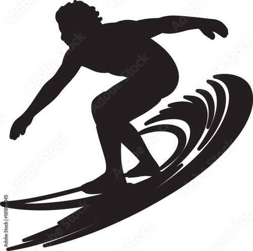 Surfer riding a wave black silhouette surfing ocean