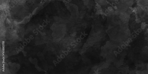 Watercolor vintage black background texture in painted grunge distressed design aquarelle abstract splash with dynamic effect, dark gray hand painted monochrome light isolated texture background.