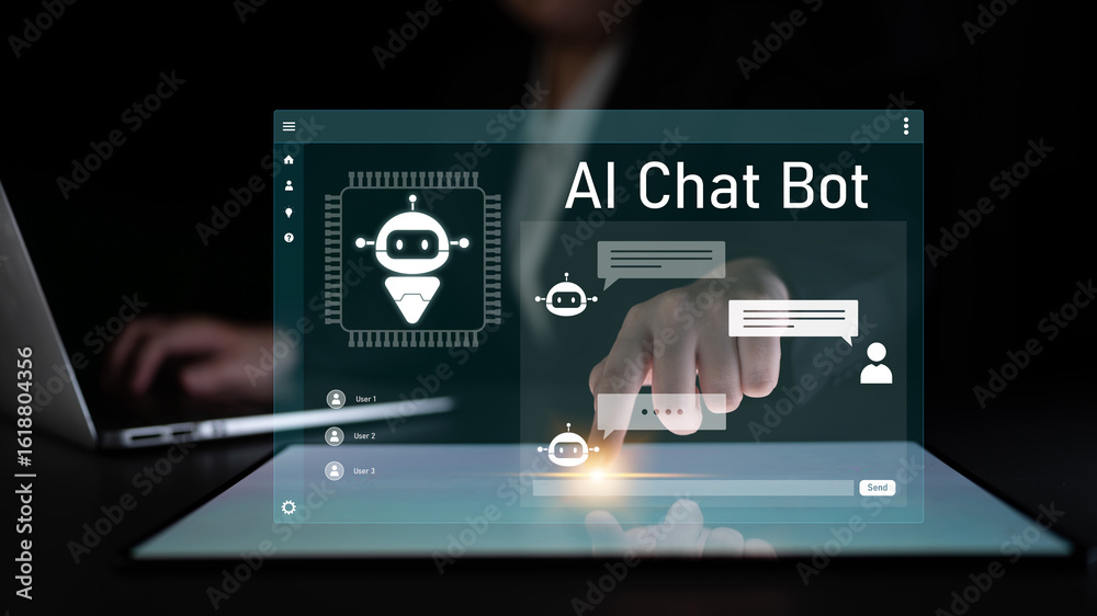 Fototapeta premium AI chatbot interface facilitates communication, chatbot, and AI interaction for automated user support and information exchange Latch