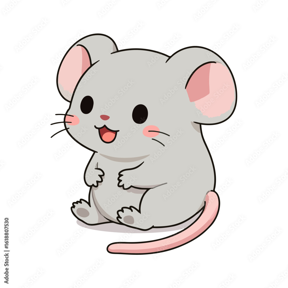 Fototapeta premium Cute Baby Gray Rat Clipart 04