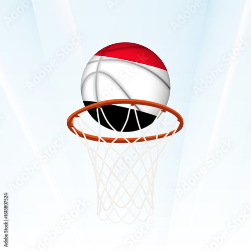 Yemen Flag Basketball Scoring Through Hoop.