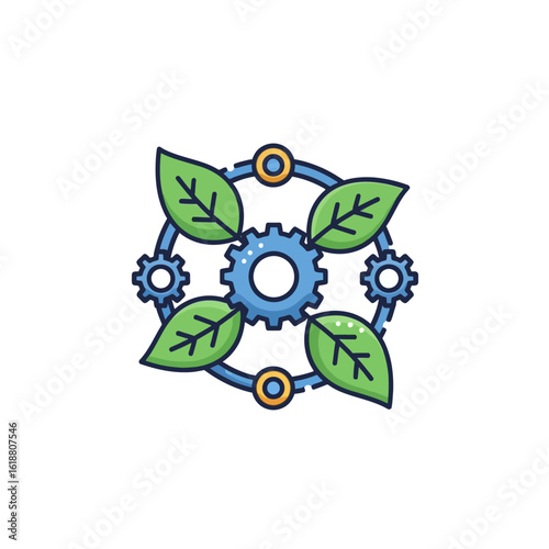 Interconnected gears and leaves, a symbol of sustainable development.