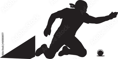Black silhouette of athlete jumping over obstacle with ball vector