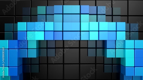 Cubes Form a Wave. Abstract motion, two color, 3d rendering, 4k resolution

