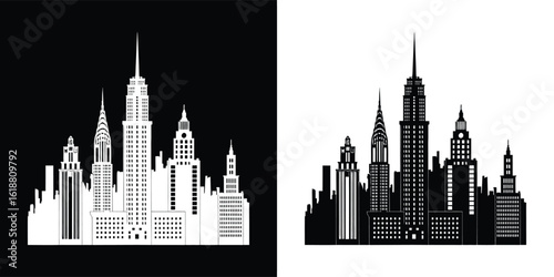 A modern cityscape skyline with numerous skyscrapers