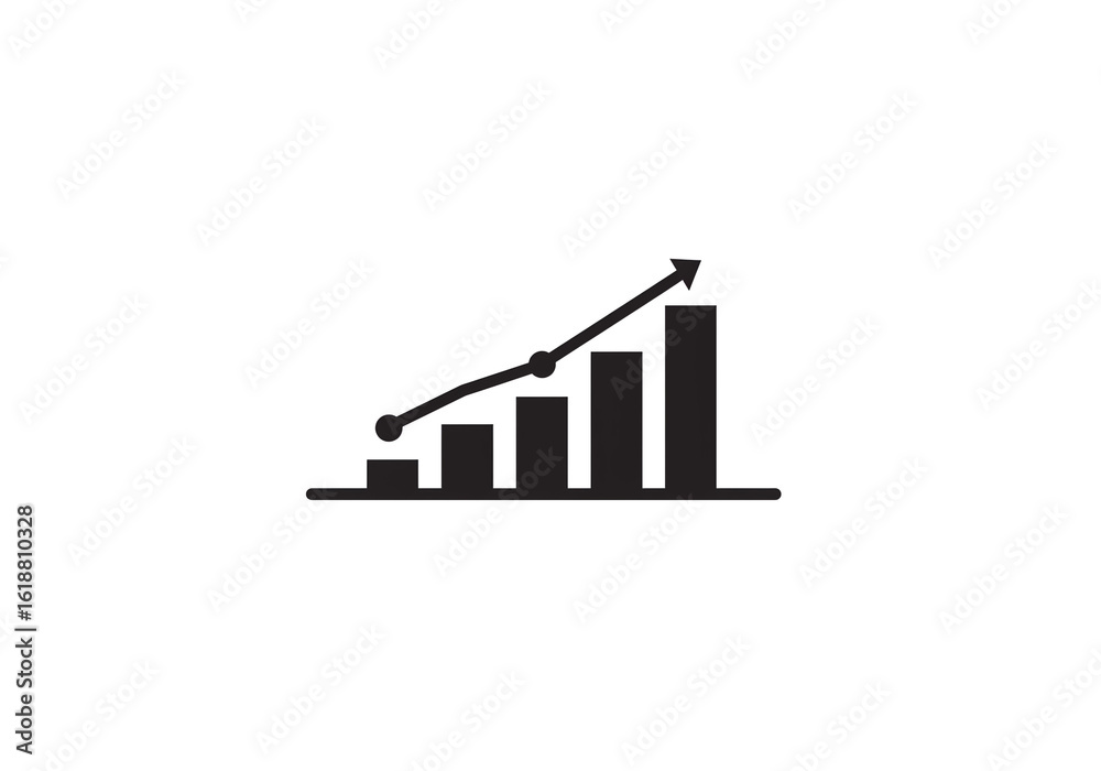 Obraz premium A black and white image showing a bar graph with an upward trending line and an arrow pointing up