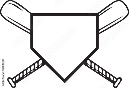 A blank home plate with two crossed baseball bats, a classic emblem representing the spirit of the great American pastime.