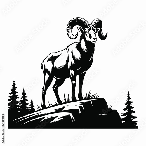 Majestic Bighorn Sheep Perched Atop Rocky Outcrop