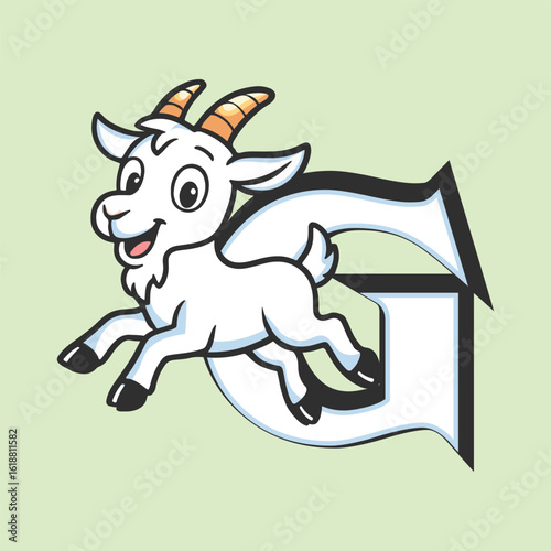 Alphabet g cute goat cartoon vector icon sticker 