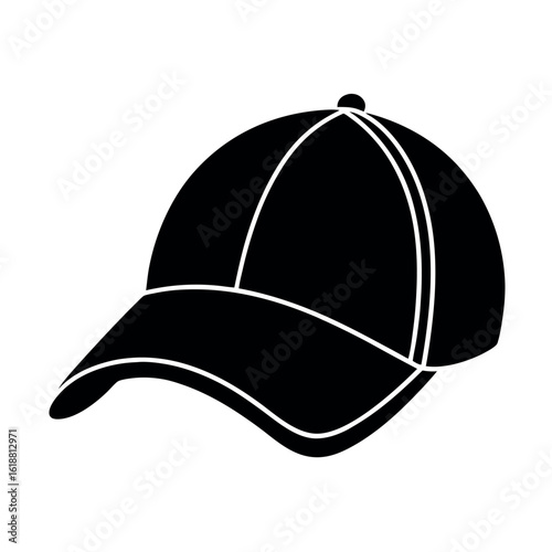 Black baseball cap silhouette with curved brim headwear