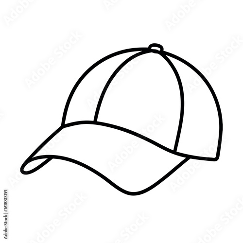 Black outline baseball cap on white background headwear