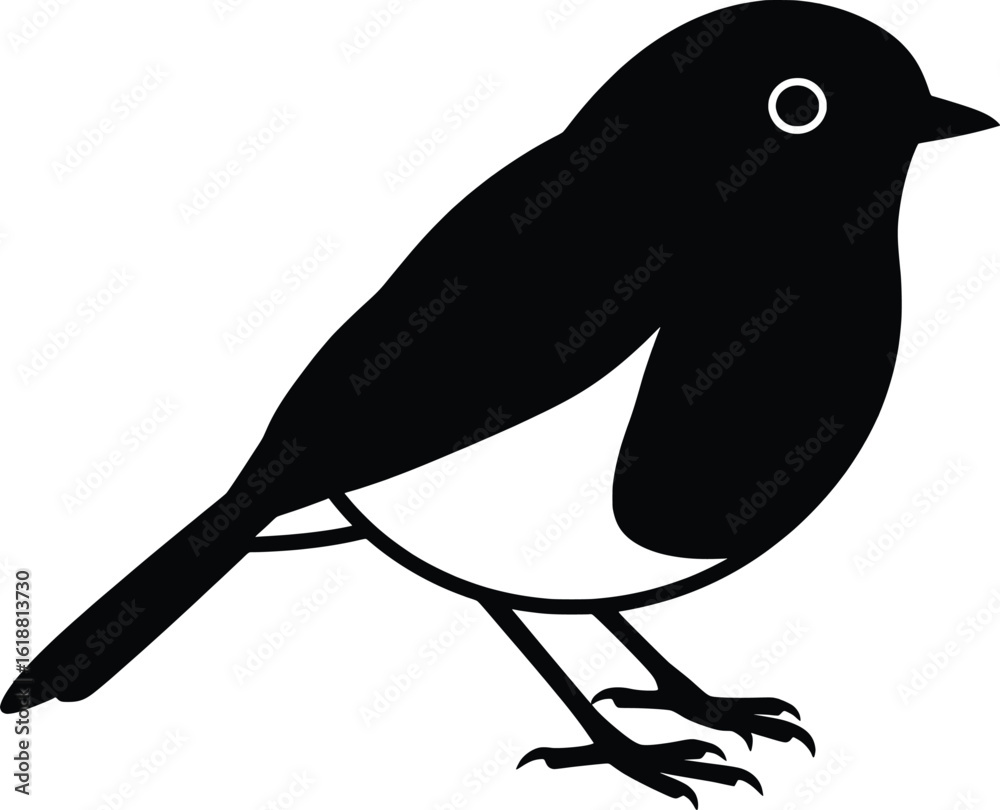 Fototapeta premium Vector Illustration of a Robin Bird in Black Silhouette