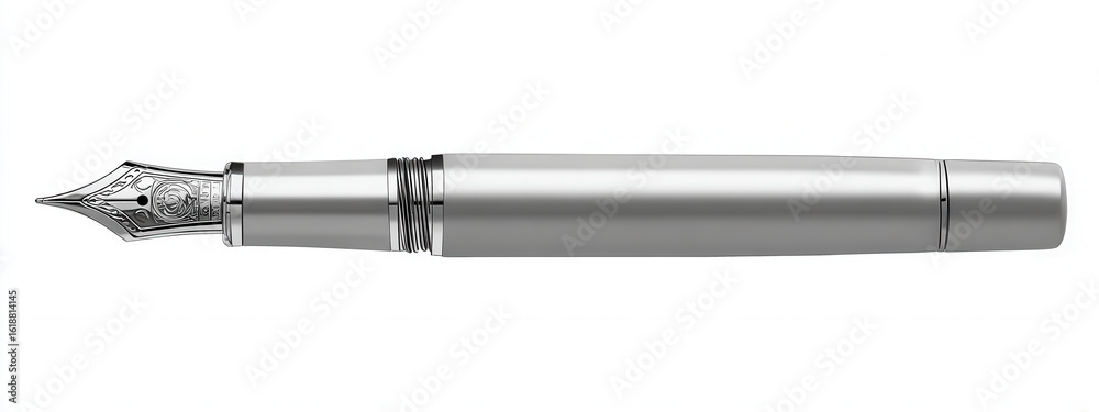 Fototapeta premium Elegant silver fountain pen glistens against a pristine white backdrop, representing classic writing craftsmanship and artistry