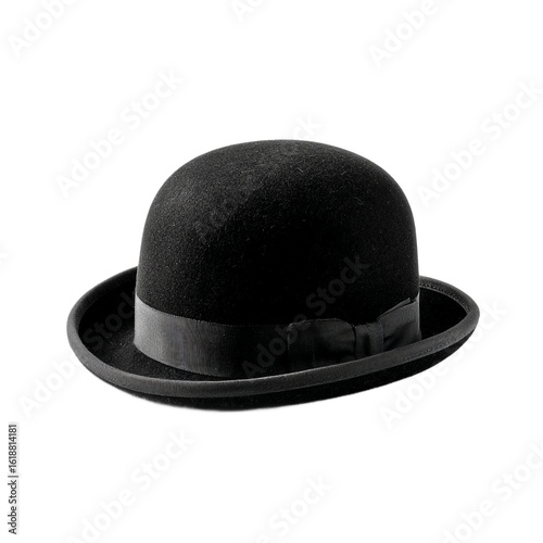 Black bowler hat isolated on transparent background