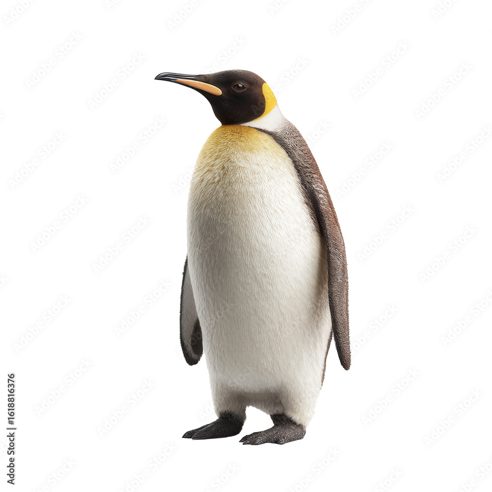 Fototapeta premium Embodying elegance, a solitary penguin stands proudly against a pristine white backdrop in a hyper-realistic render
