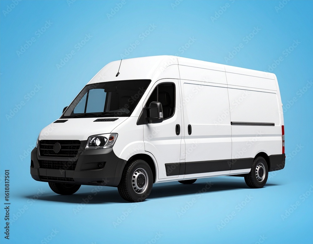 Naklejka premium Blank White Delivery Van on Blue Background – Commercial Transport & Business Logistics
