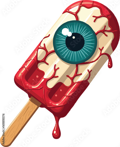 Love-filled human eye illustration with a sweet strawberry ice cream dessert design
