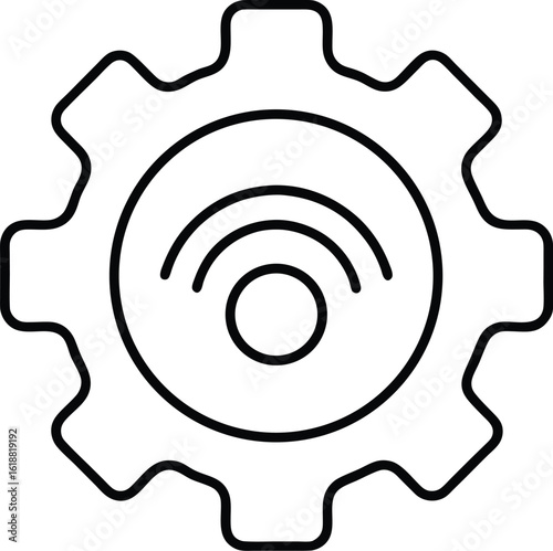 Flat line icon of a gear combined with a wi fi signal isolated on transparent background