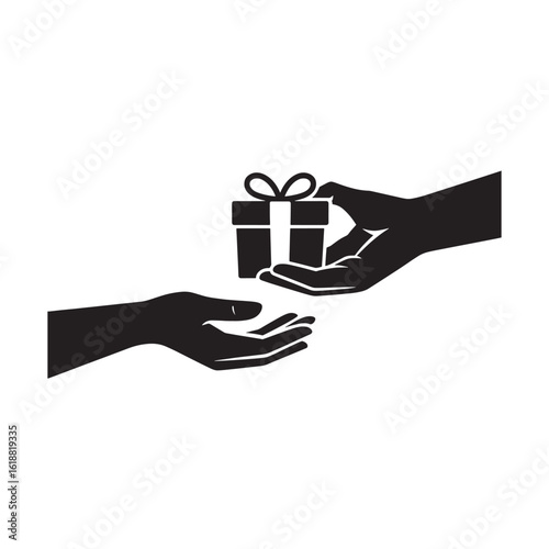 Hands exchanging gift box present giving exchange