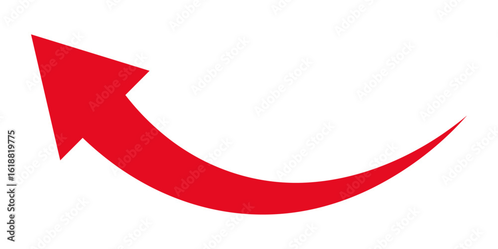 Curved red arrow pointing upward and left, representing direction, growth, improvement, return path, trend reversal, movement, emphasis, and visual guidance in digital design Curved red arrow pointing upward and left, representing direction, growth, improvement, return path, trend reversal, movement, emphasis, and visual guidance in digital design
