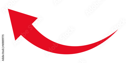 Curved red arrow pointing upward and left, representing direction, growth, improvement, return path, trend reversal, movement, emphasis, and visual guidance in digital design