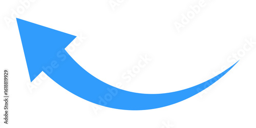 Curved blue arrow pointing upward and left, symbolizing growth, improvement, return, trend reversal, movement, guidance, progress, and visual direction in design interfaces
