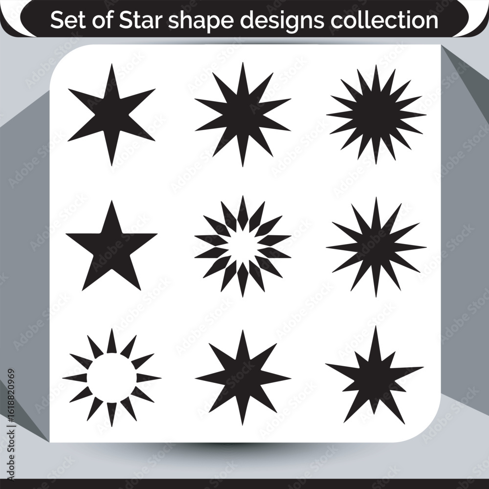 Fototapeta premium Diverse Star Shape Designs A Collection of Varied Star Illustrations for Creative Projects and Design Inspirations Featuring Pointed and Abstract Stars
