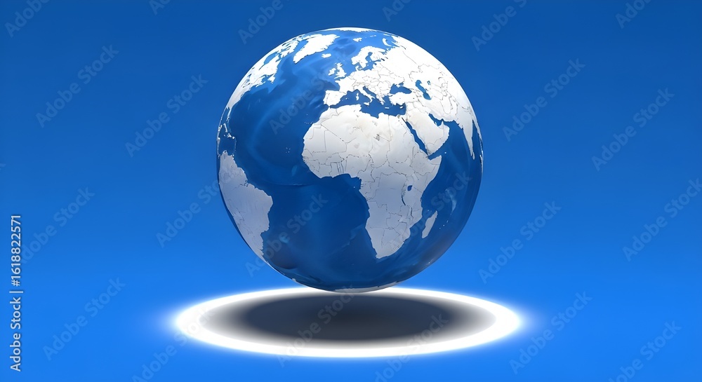 Blue Earth globe with white continents on bright blue background Blue Earth globe with white continents on bright blue background