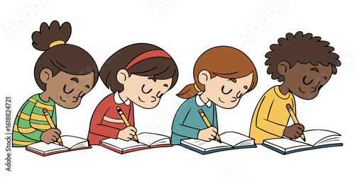 Positive focused kids writing illustration