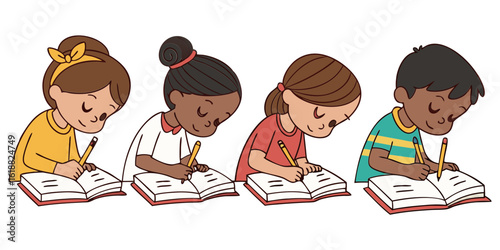 Kids studying in group illustration