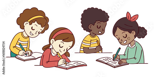 Young children writing in open notebooks