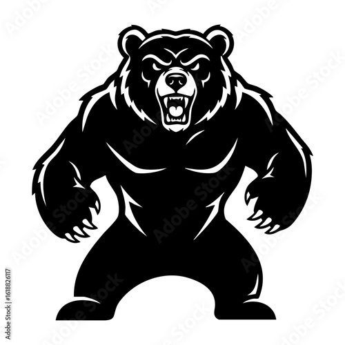 Fierce Angry Bear Mascot Silhouette Vector Logo - Aggressive Character with Intimidating Expression