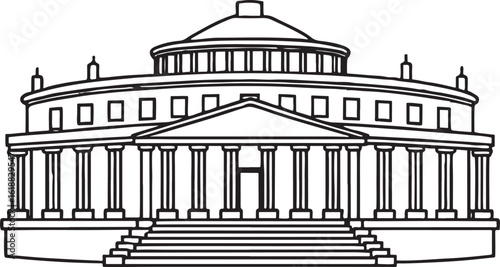 Ancient Greek temple with church dome and classical columns vector illustration