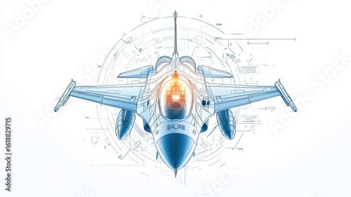 Detailed blueprint illustration of a modern fighter jet showcasing innovative design and advanced technology.