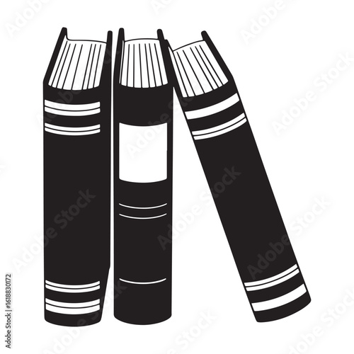 Three black books with white details reading literature