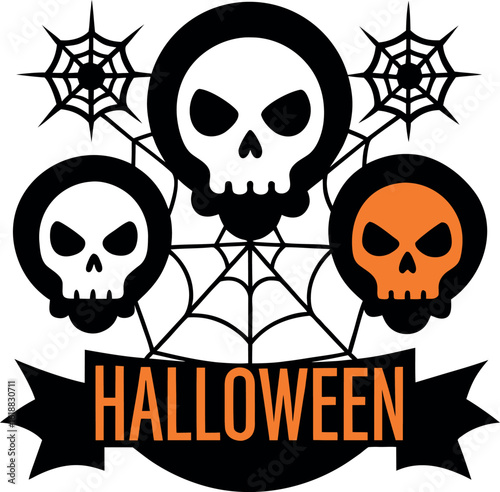 Halloween Party Invitation Design With Skulls