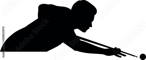 Billiard player silhouette aiming cue ball