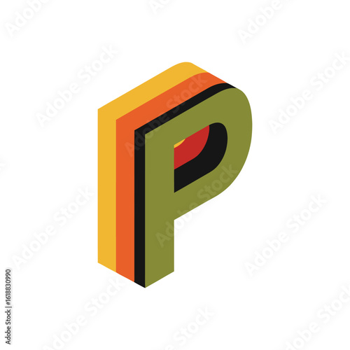 Isometric Letter P with Colors.