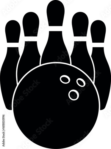 Bowling ball and pins silhouette icon