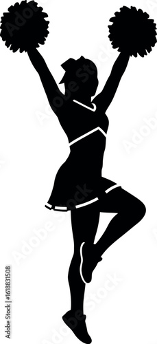 Silhouette cheerleader with pom poms dynamic pose
