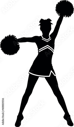 Cheerleader silhouette dynamic pose with pom poms