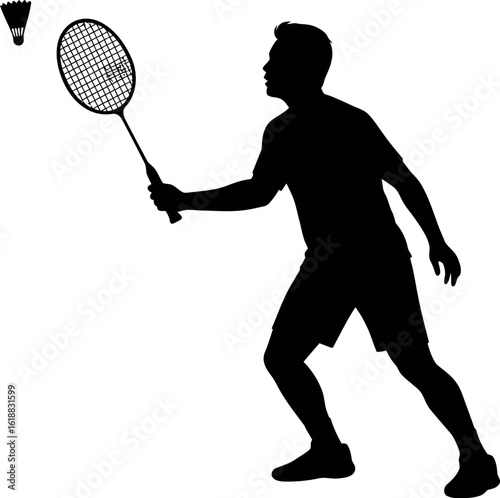 Badminton player silhouette action shot