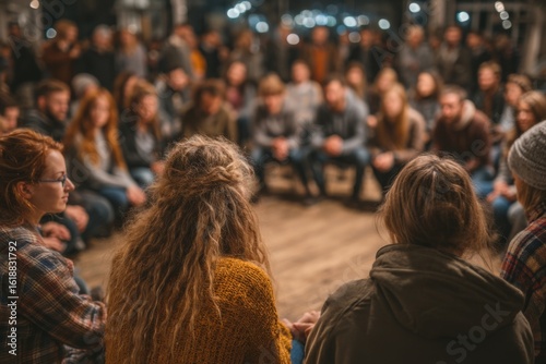 Group of People Sitting in a Circle Engaging in Discussion