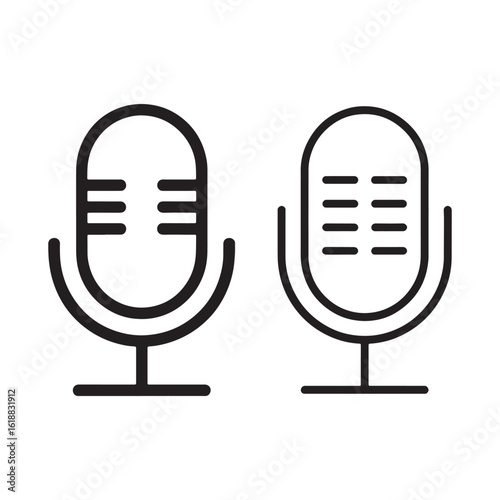 Two black outline microphones on white background audio sound