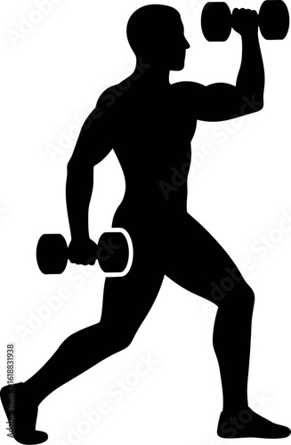 Silhouette man lifting dumbbells fitness workout