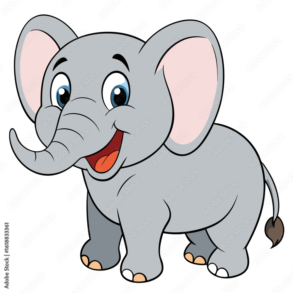 Naklejka premium Cute Happy Cartoon Elephant - Adorable Safari Animal