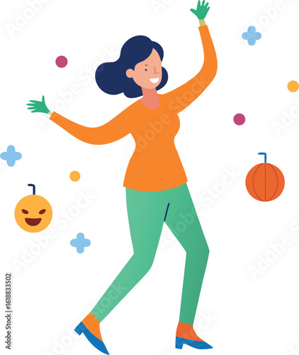 Happy Mummy Dancing With Disco Lights And Halloween